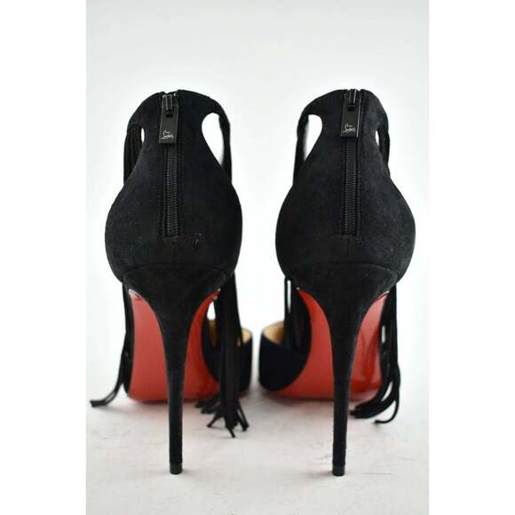 Christian Louboutin Courtain 100 Black Fringe Ankle Strap Sandal Heel Pump 36 - Picture 11 of 12